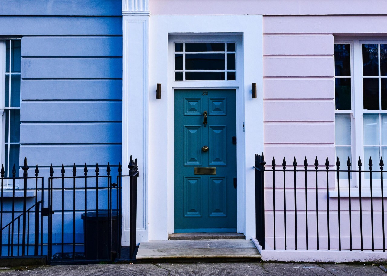 Door in a Pink and Blue Building
