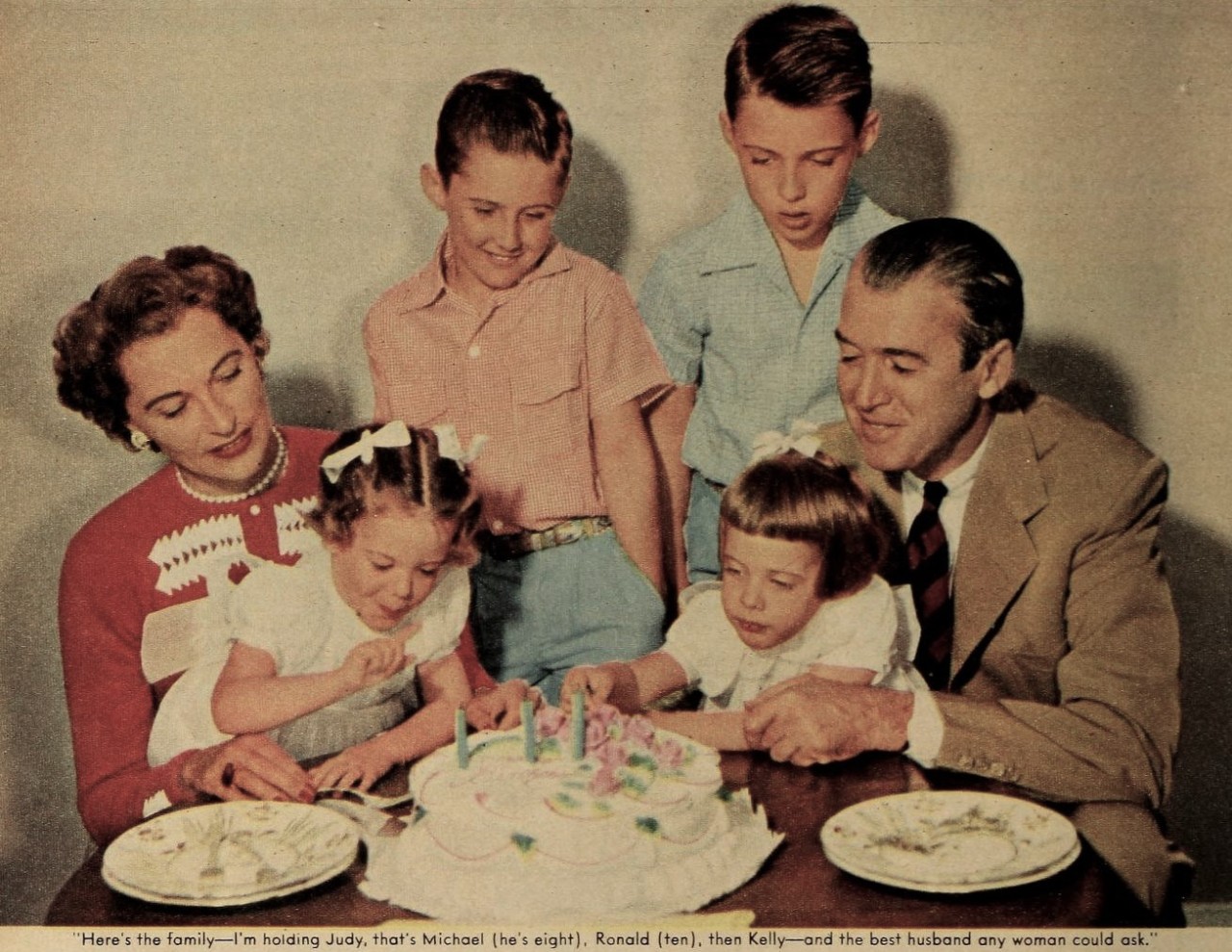 Gloria Hatrick McLean with James Stewart, her sons, and her and Stewart's daughters