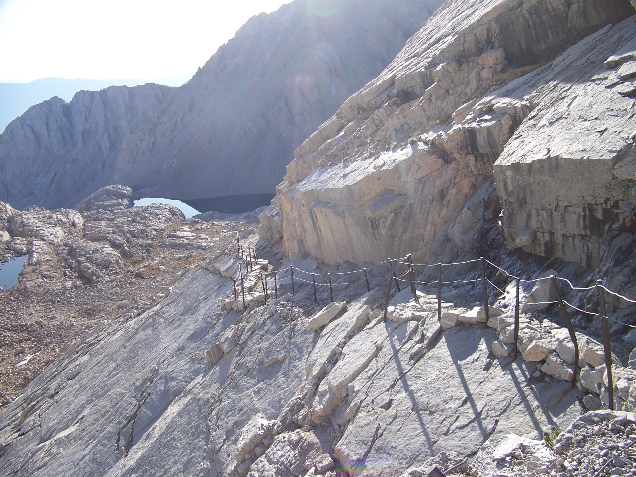 One steep section of the Mount Whitney Trail is protected by cable handrails
