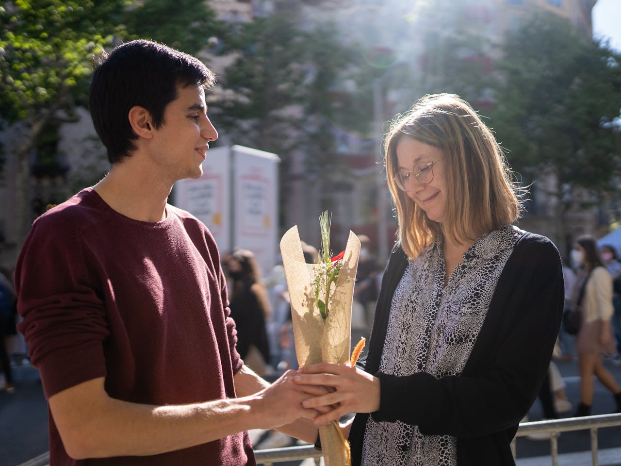 giving flowers to partner
