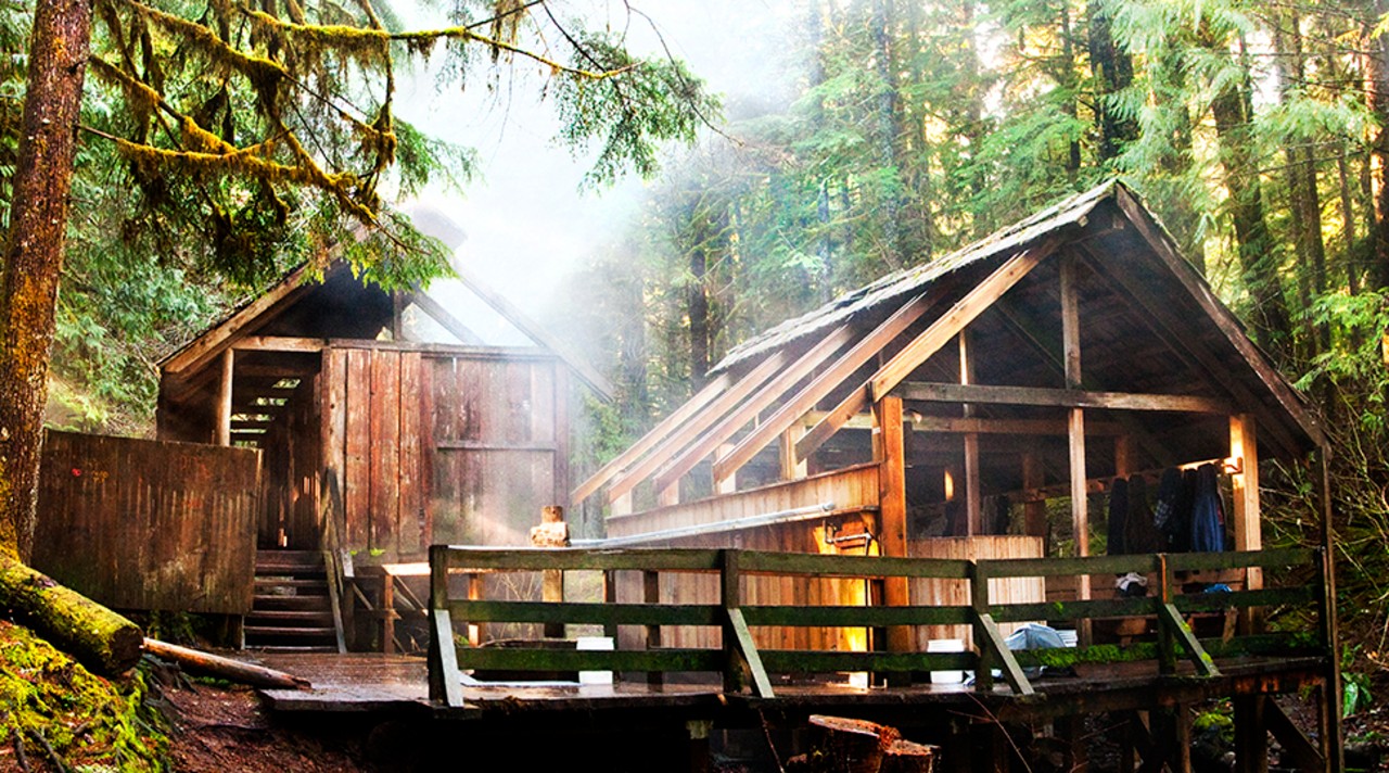 The two large bathing decks at Bagby Hot Springs
