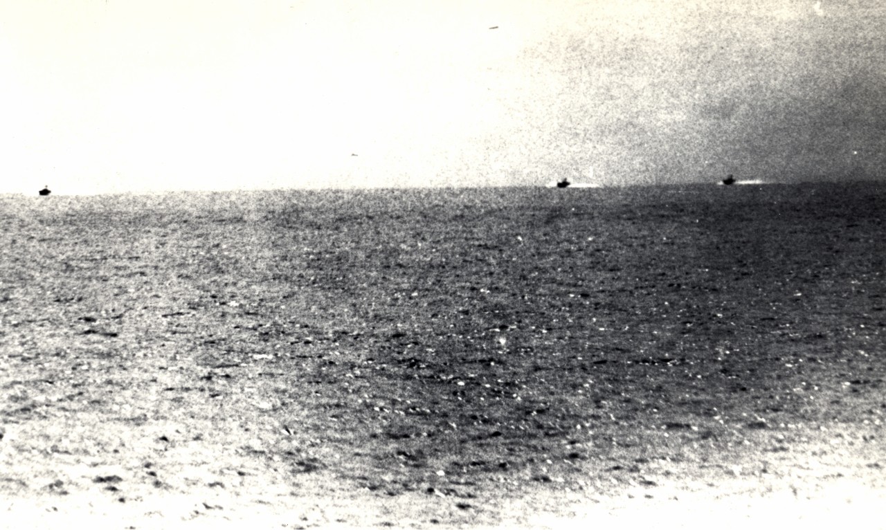 Photograph taken from USS Maddox (DD-731) during her engagement with three North Vietnamese motor torpedo boats in the Gulf of Tonkin
