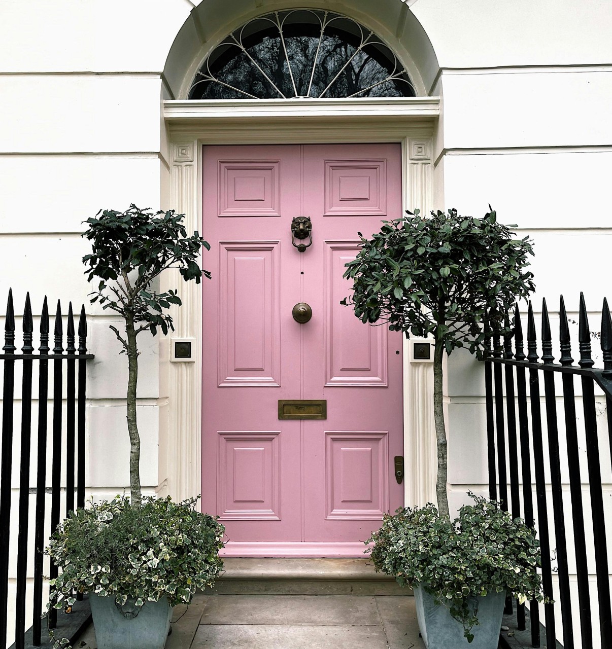Pink entrance door in old building