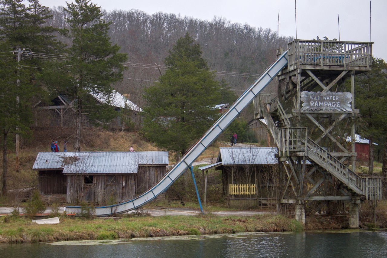 Abandoned waterslide at Dogpatch USA, in December 2014


