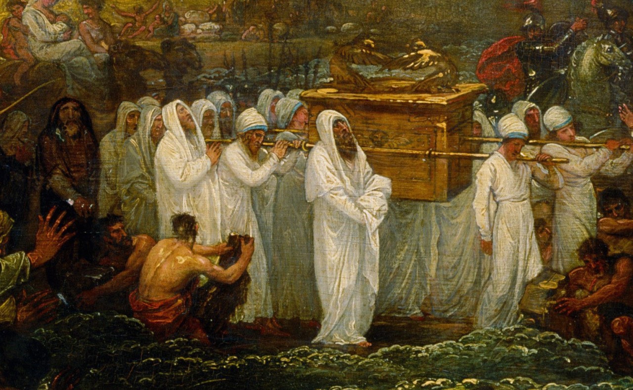 Joshua passing the River Jordan with the Ark of the Covenant. 1800, oil on wood, Benjamin West. Held at Art Gallery of New South Wales