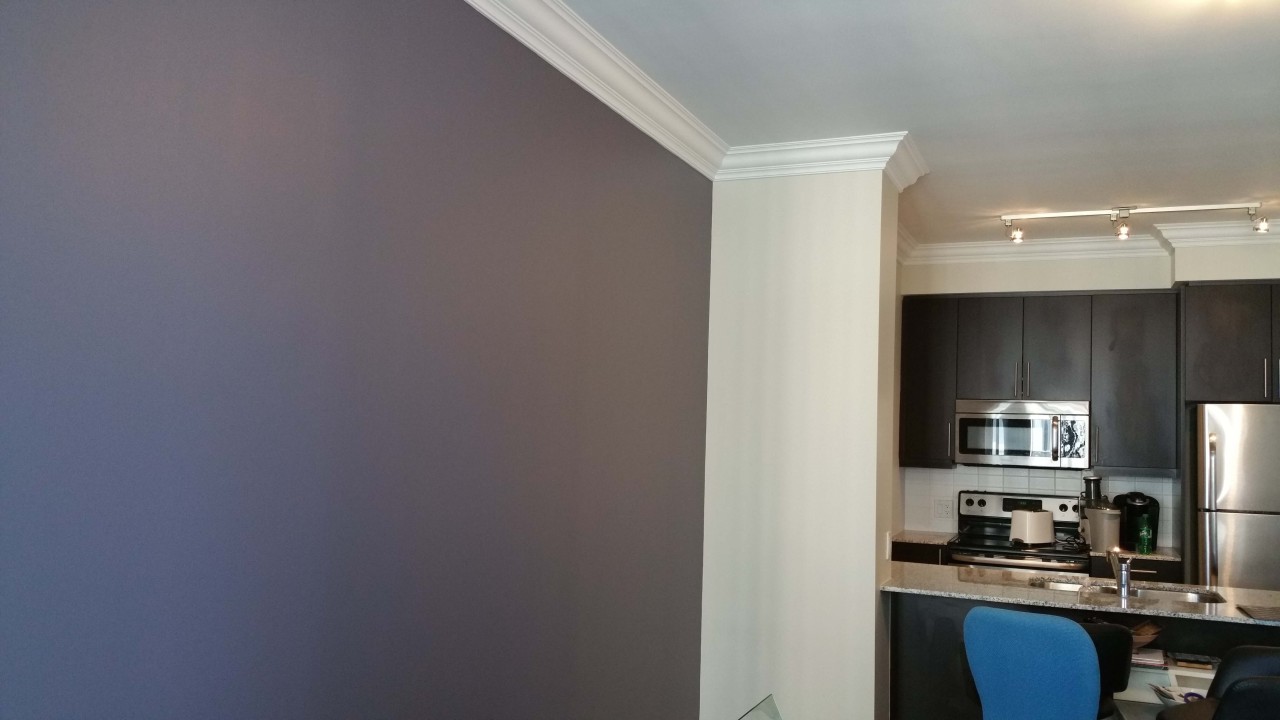 A dark purple accent wall