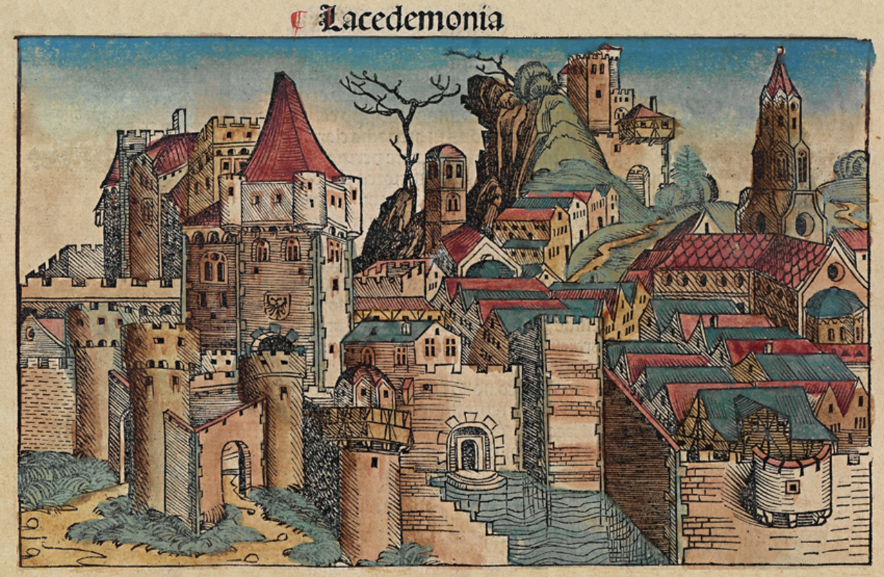 Medieval depiction of Sparta from the Nuremberg Chronicle