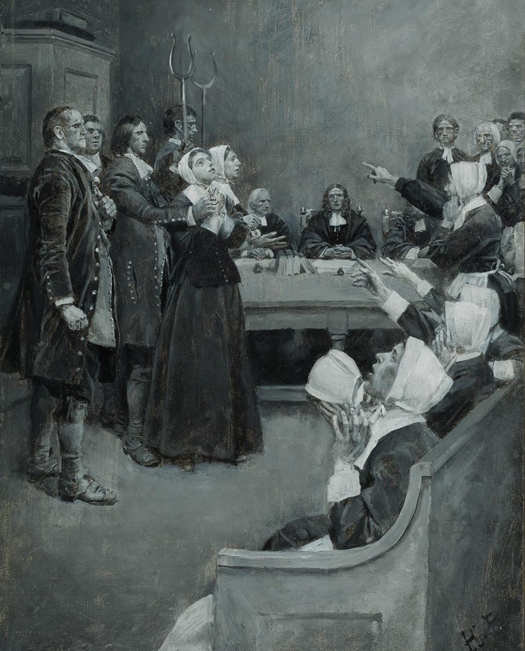 Two alleged witches being accused in the Salem witch trials, 1892
