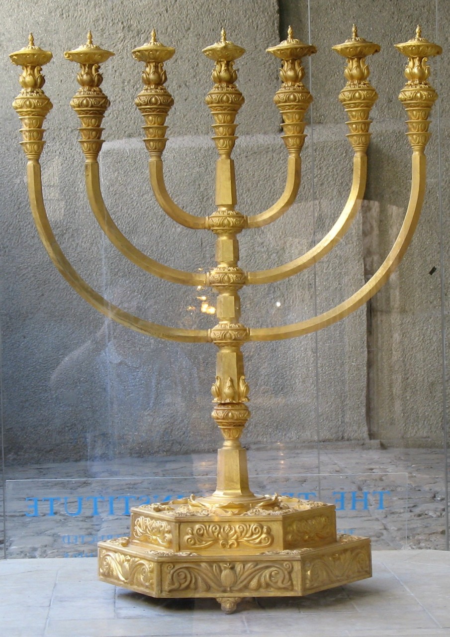 A reconstruction of the menorah of the Temple in Jerusalem, manufactured by the Temple Institute.