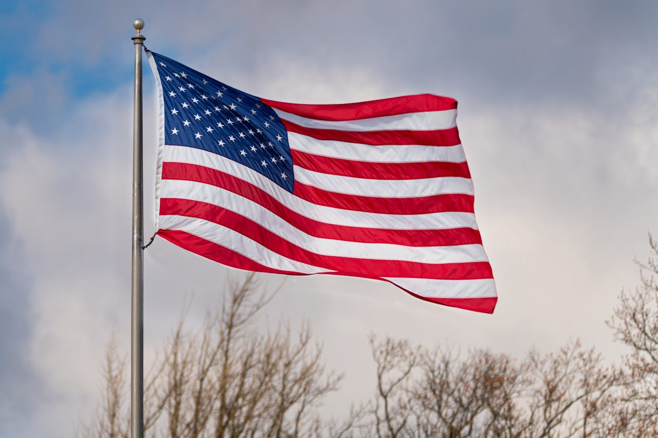 American Flag Waving in the Sky