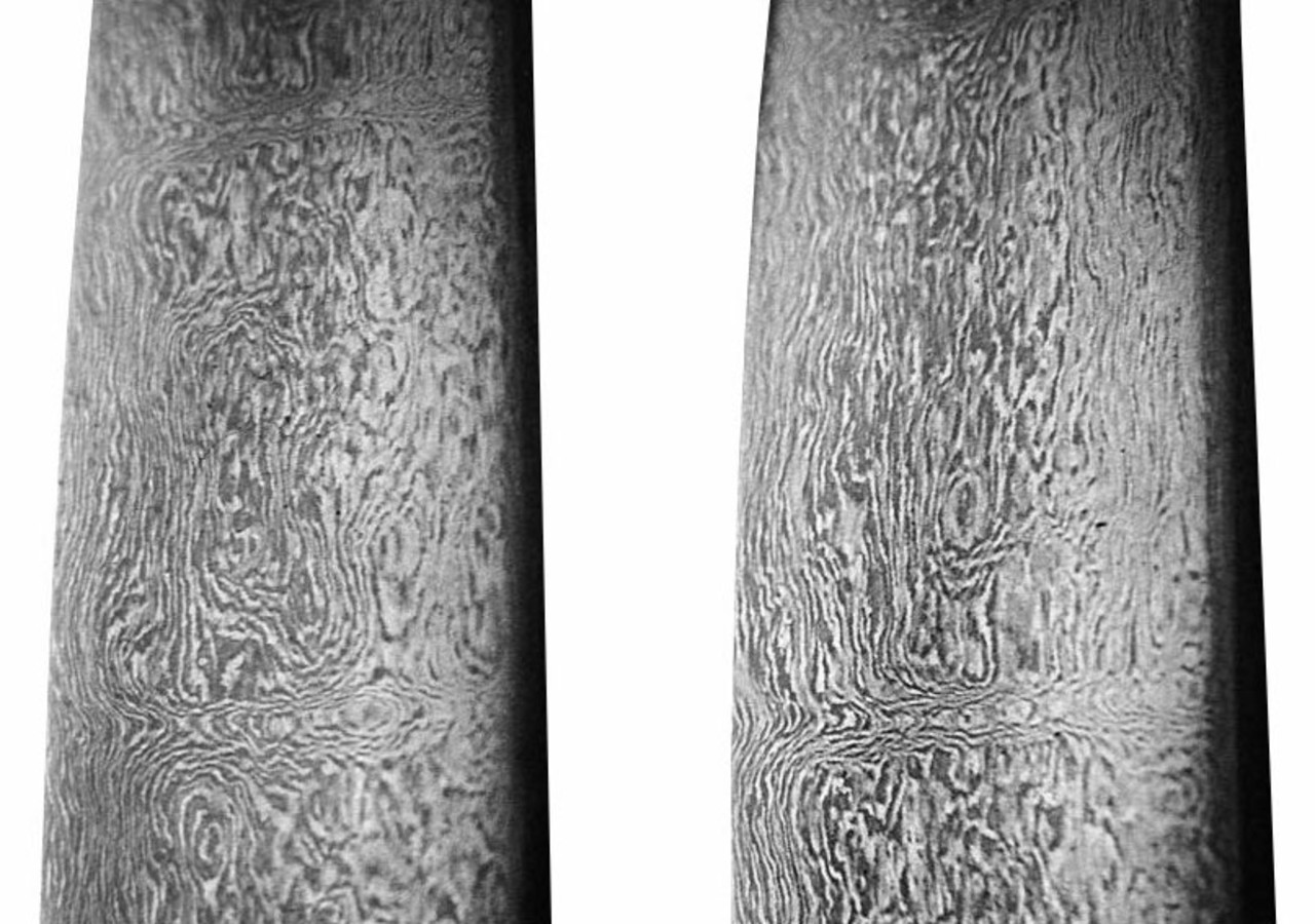 Close-up of a 13th-century Persian-forged Damascus steel sword
