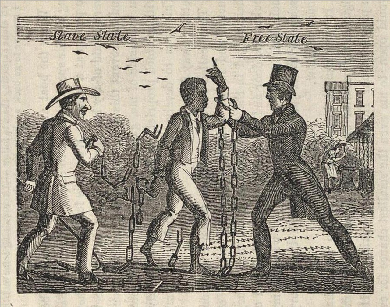 Allegorical liberation of a slave entering a free state