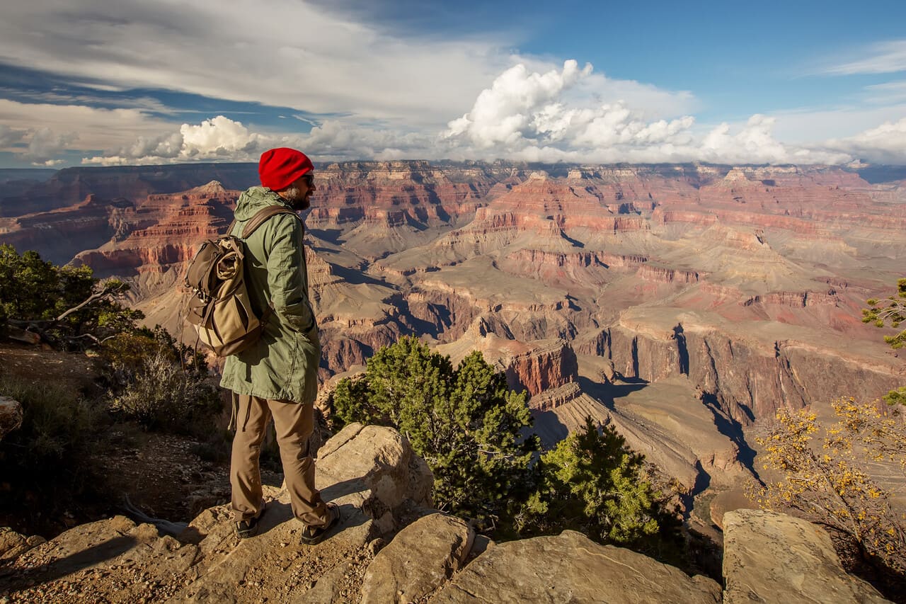 A hiker in the Grand Canyon National Park, South Rim, Arizona, USA.