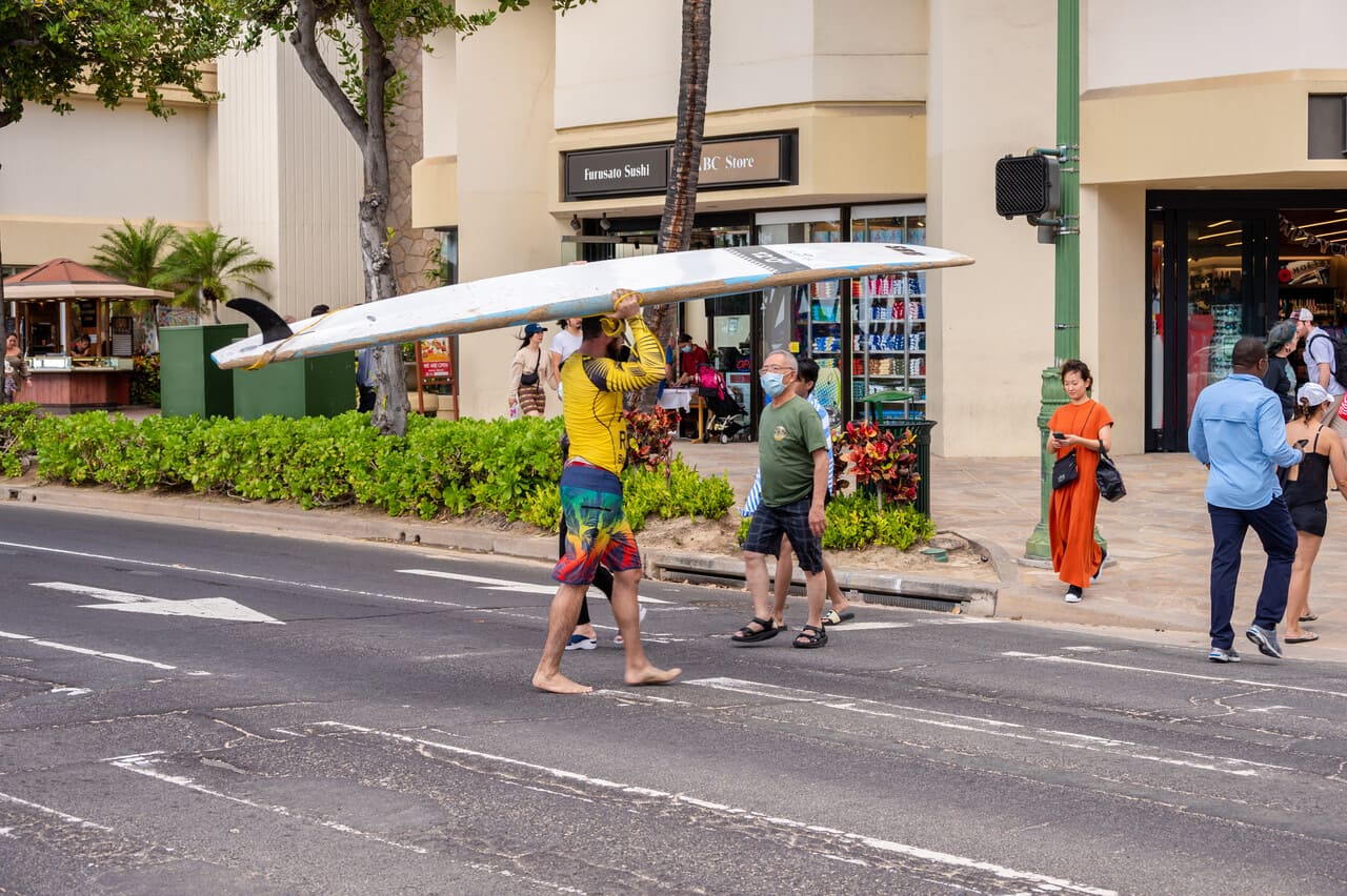 A candid street scene in a local town on Hawaii Island,