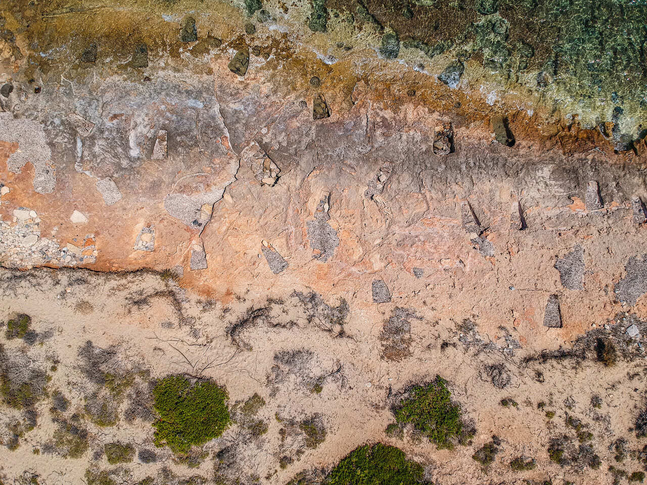 Iconic aerial view over the oldest submerged lost city of Pavlopetri in Laconia, Greece. 