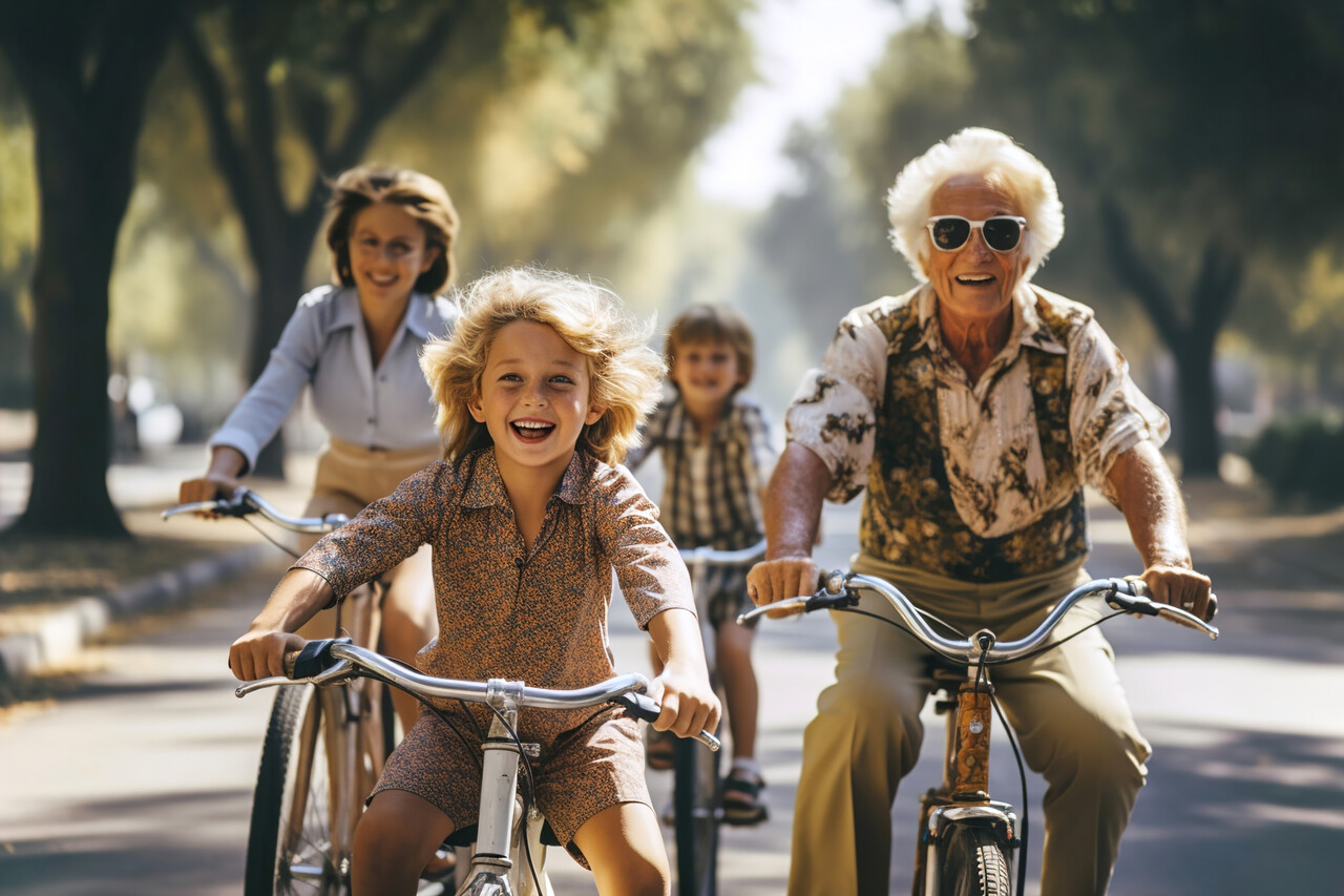 A 1970s or 80s photo of kids riding bikes without protective gear.