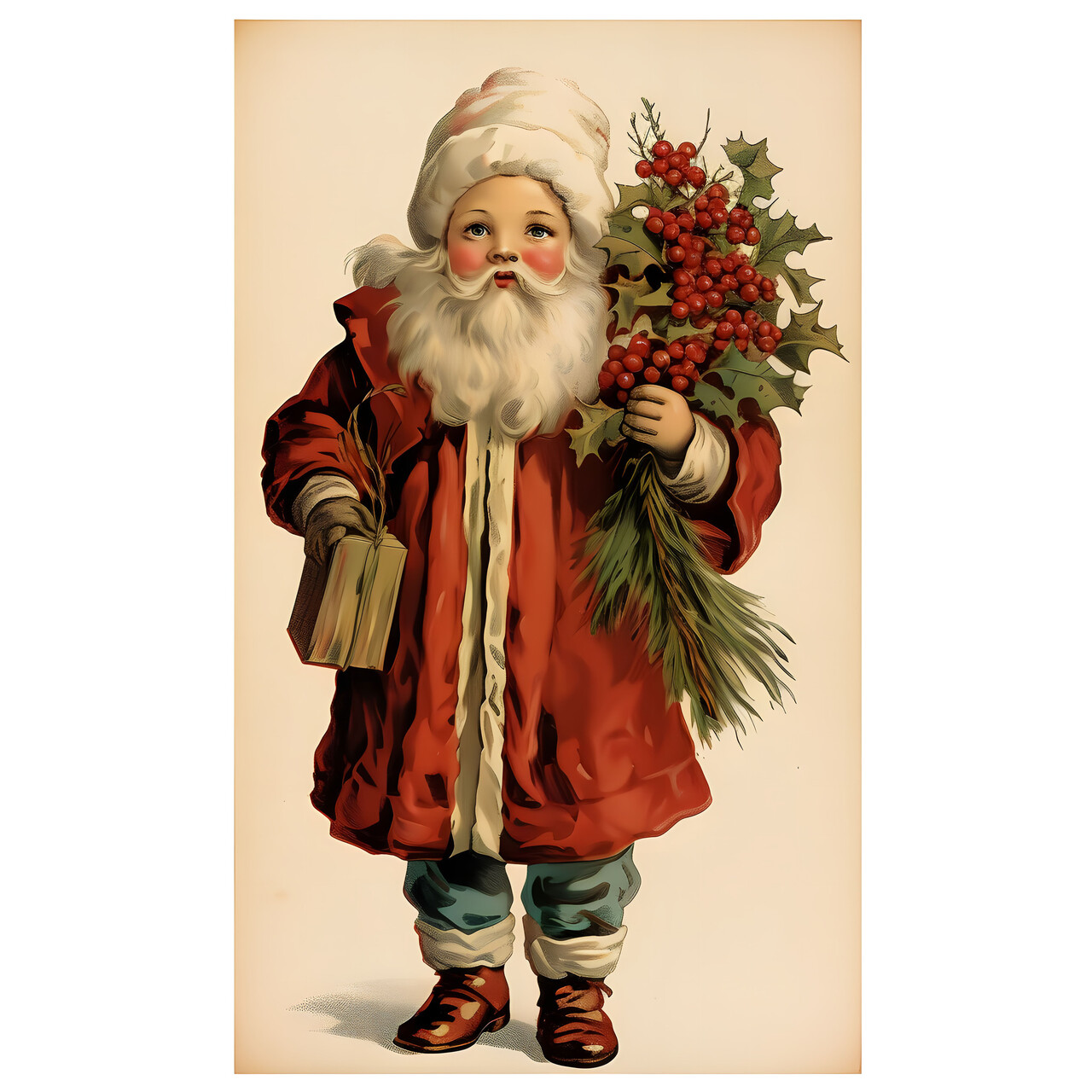 A 19th-century illustration of Santa in early red clothing.