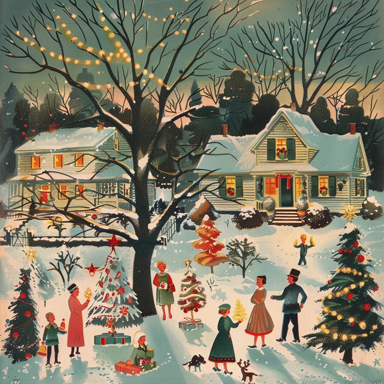 A vintage illustration of rowdy winter festivities.