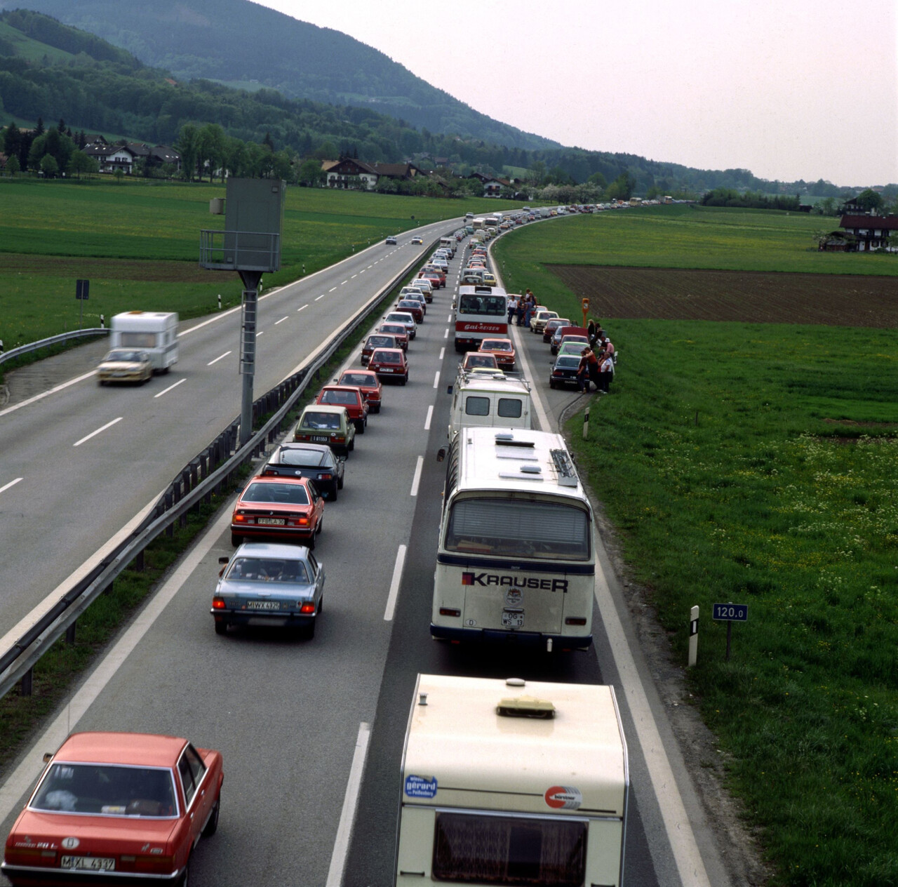 A German autobahn during heavy traffic.