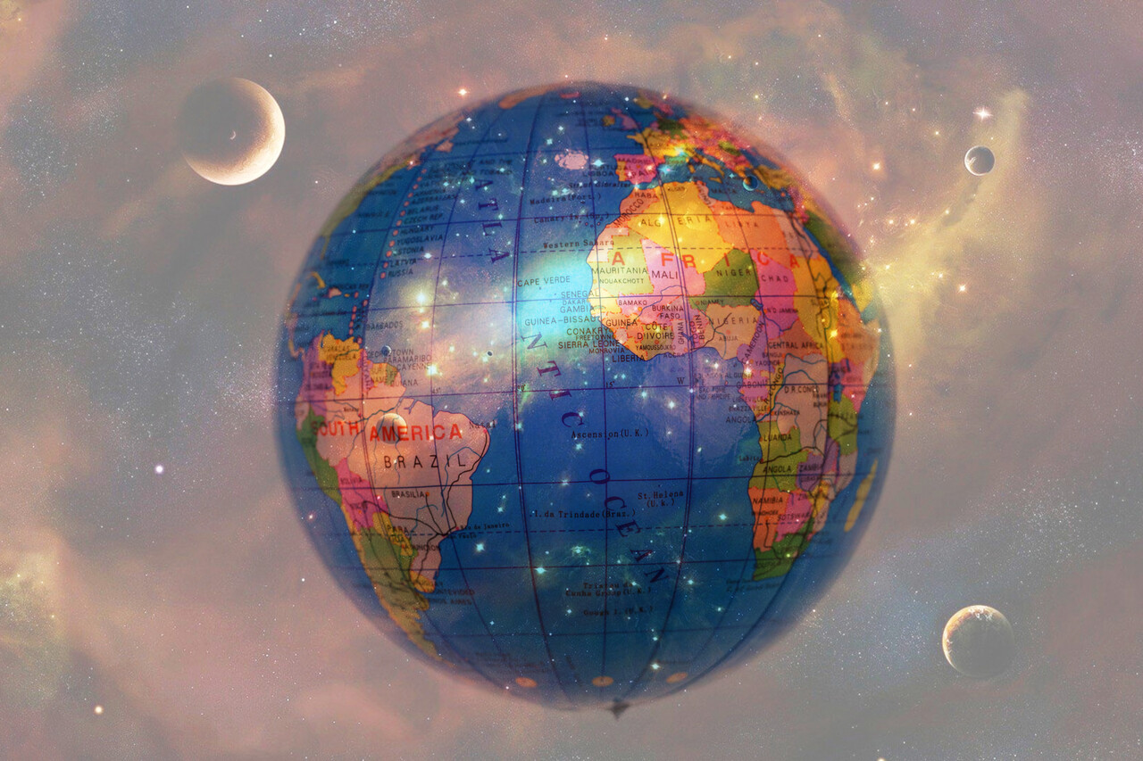 World Globe. Earth Globe with background Stars and Nebula