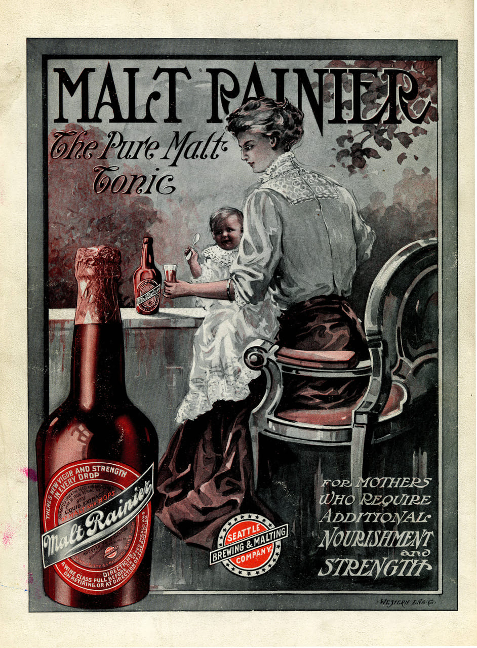 A photograph of early 1900s tonic bottles or vintage “radium water” advertisements.