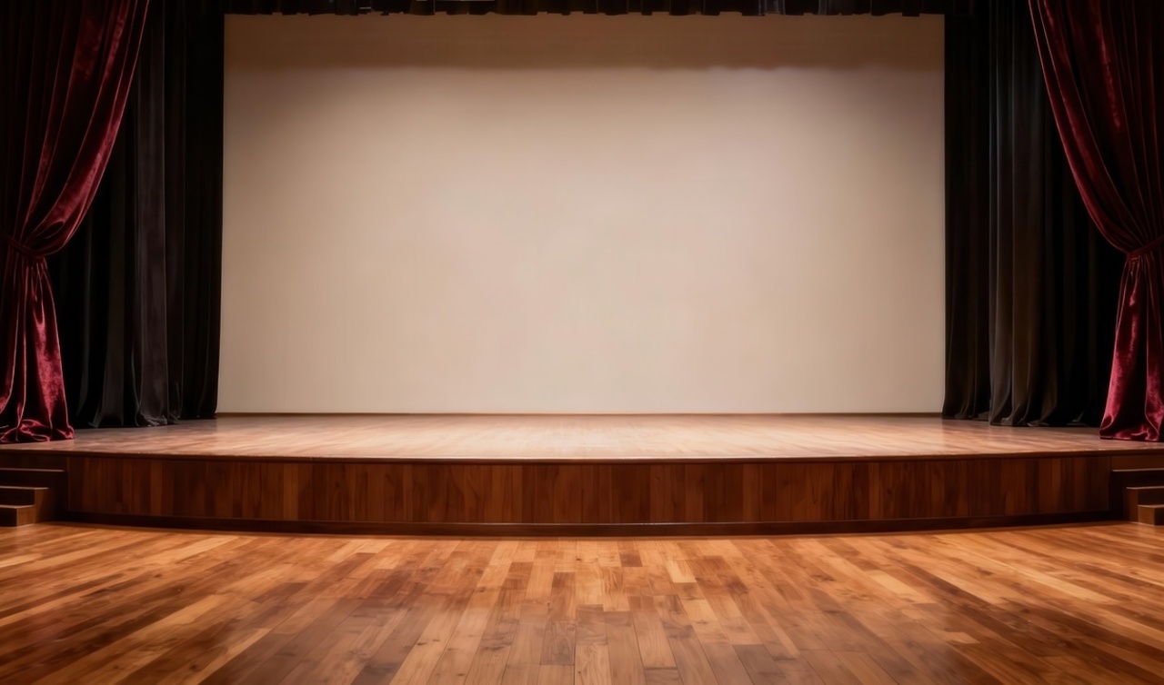 An empty dance floor inside a small town hall