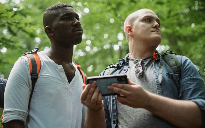 Tourist communicating politely in a foreign country