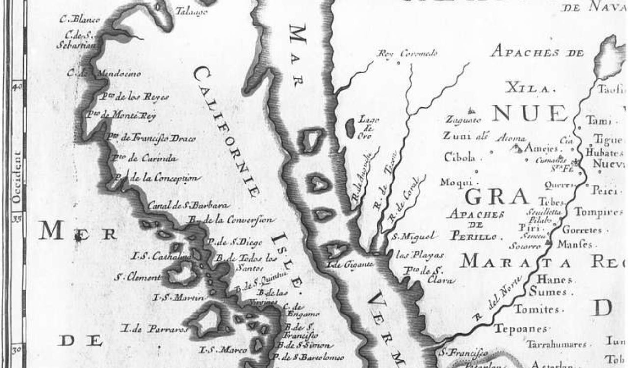 17th-century map showing California completely separated from the mainland as a mistaken island.