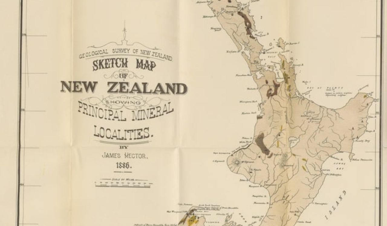 Early map of New Zealand showing mountains and peaks that do not actually exist.