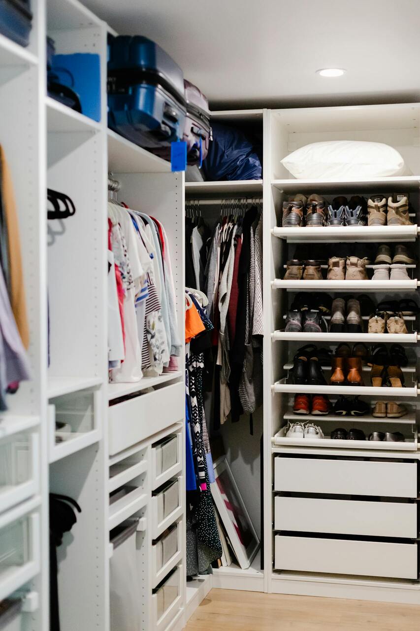 Closet shelves and shoe boxes