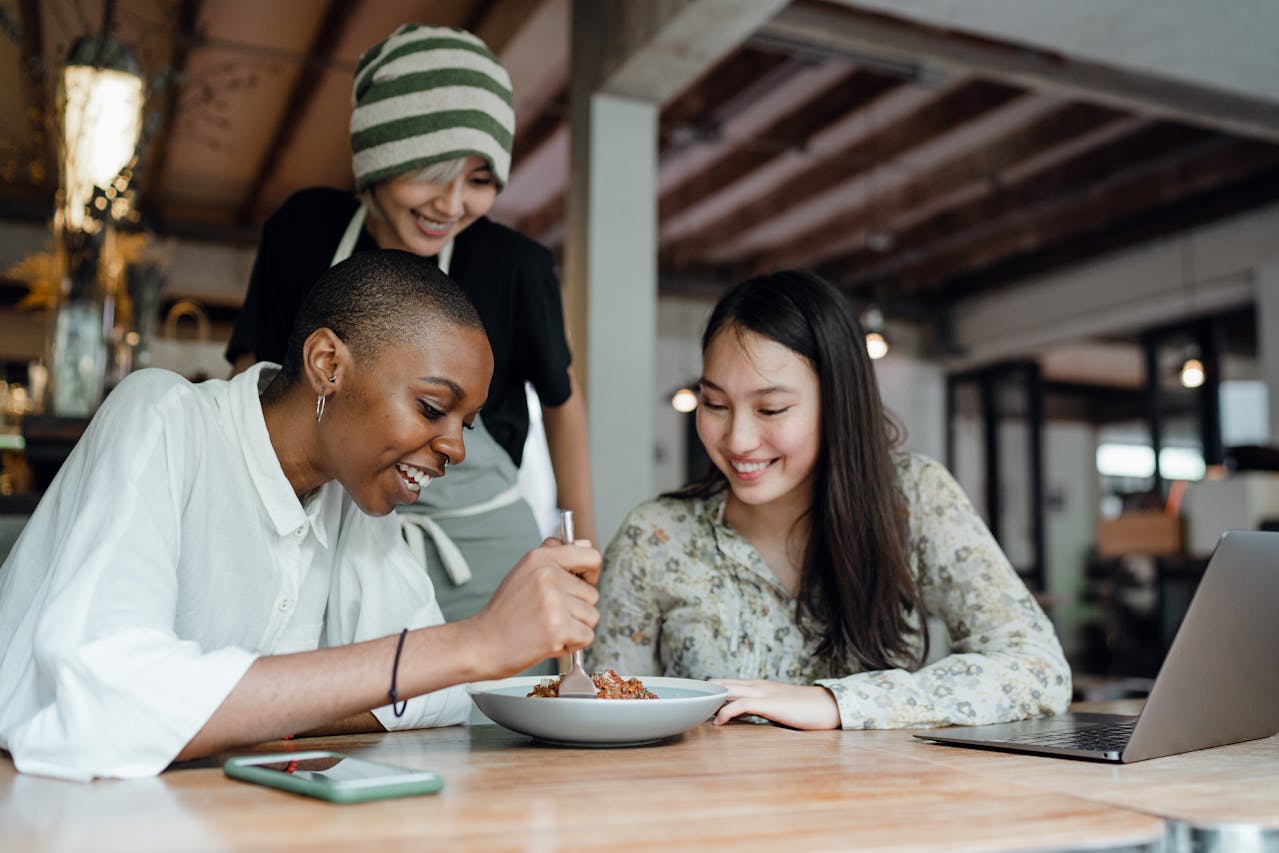 A signature dish on a restaurant table labeled as a customer favorite.
