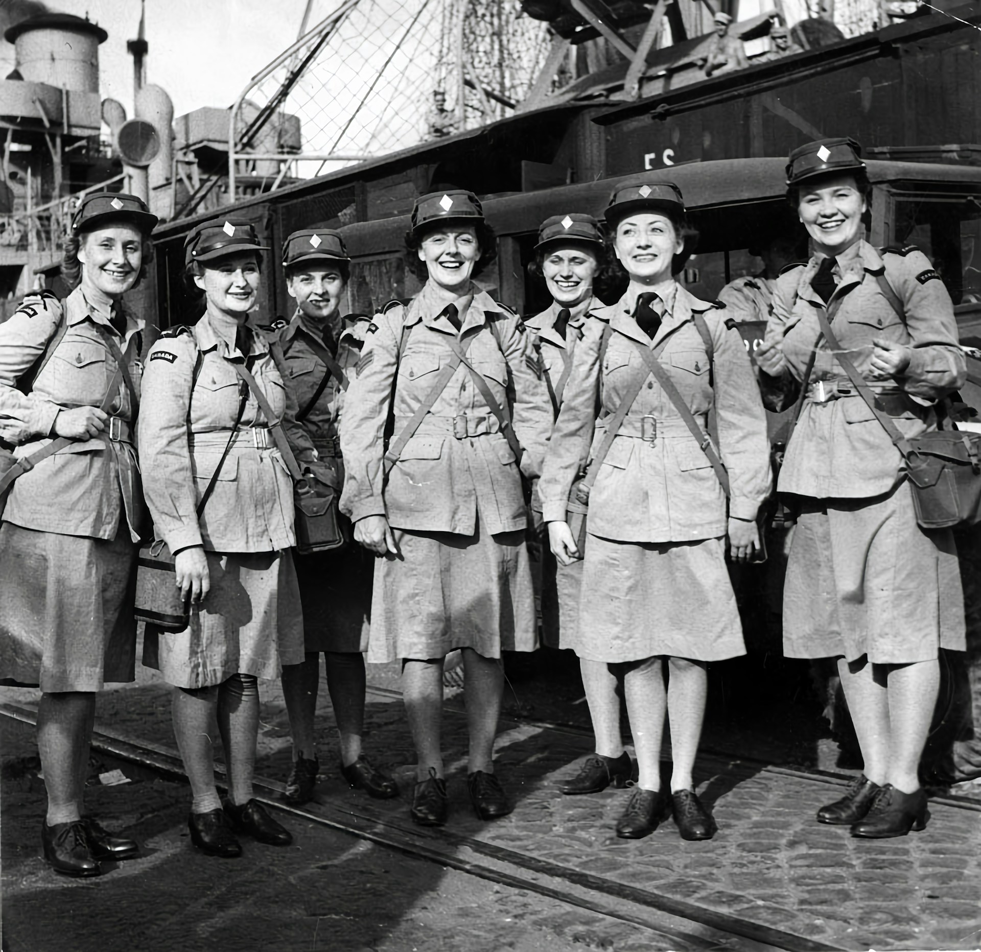 Historical photo of Hello Girls standing together, later honored with medals for their World War I service