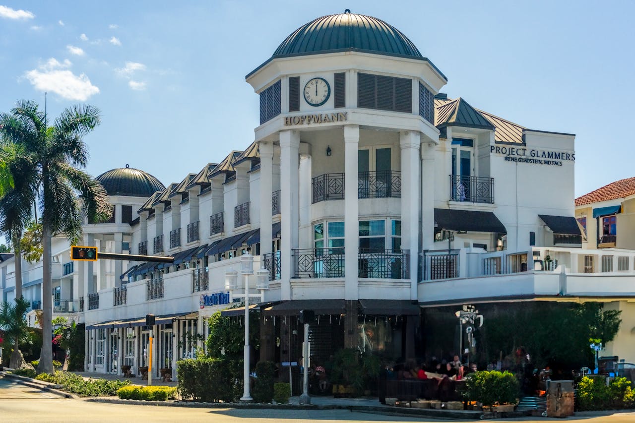Palm Beach’s Worth Avenue Florida with luxury boutiques and palm-lined streets”