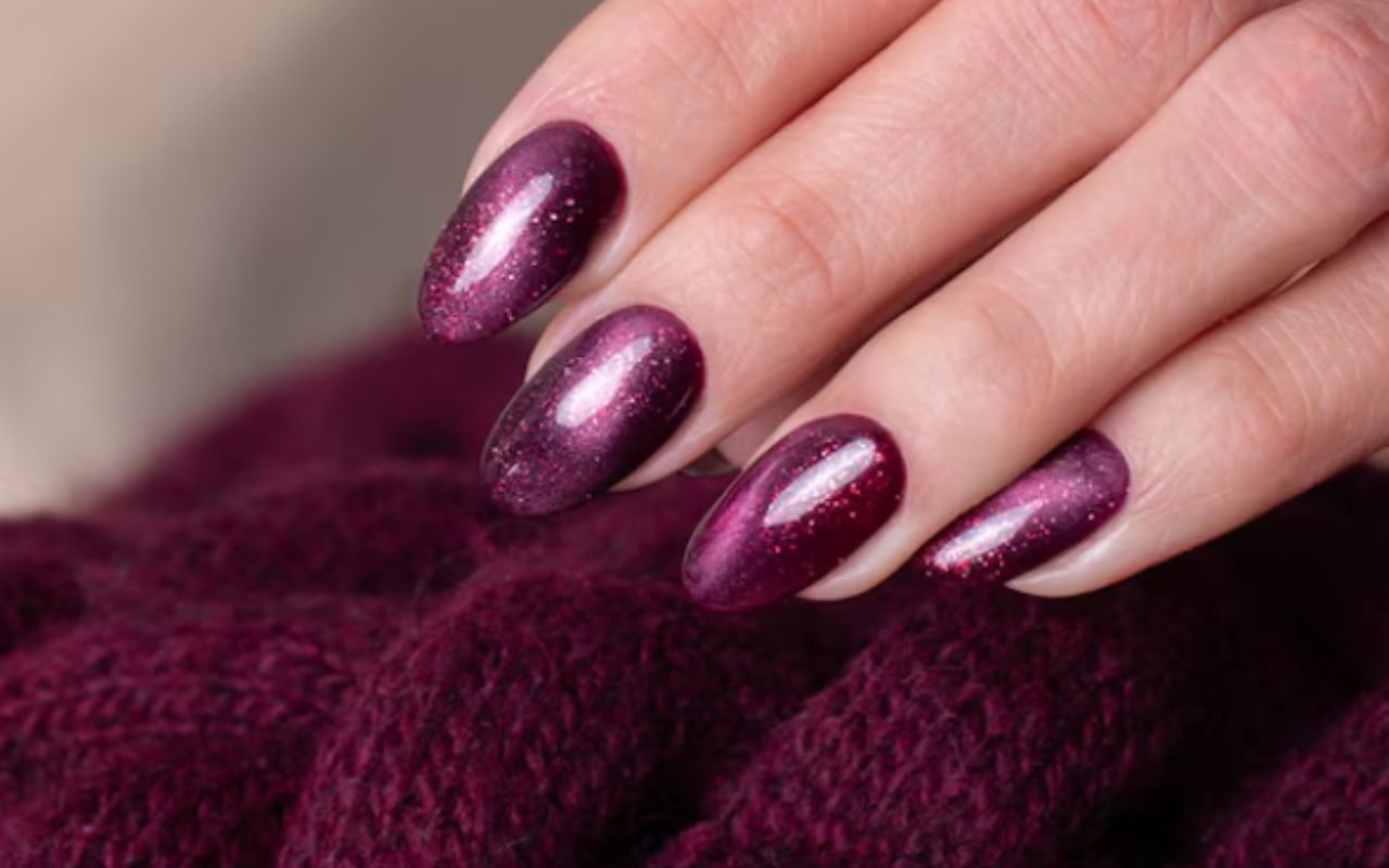 Velvet Dark Plum Magnetic Nails That Shift in the Light