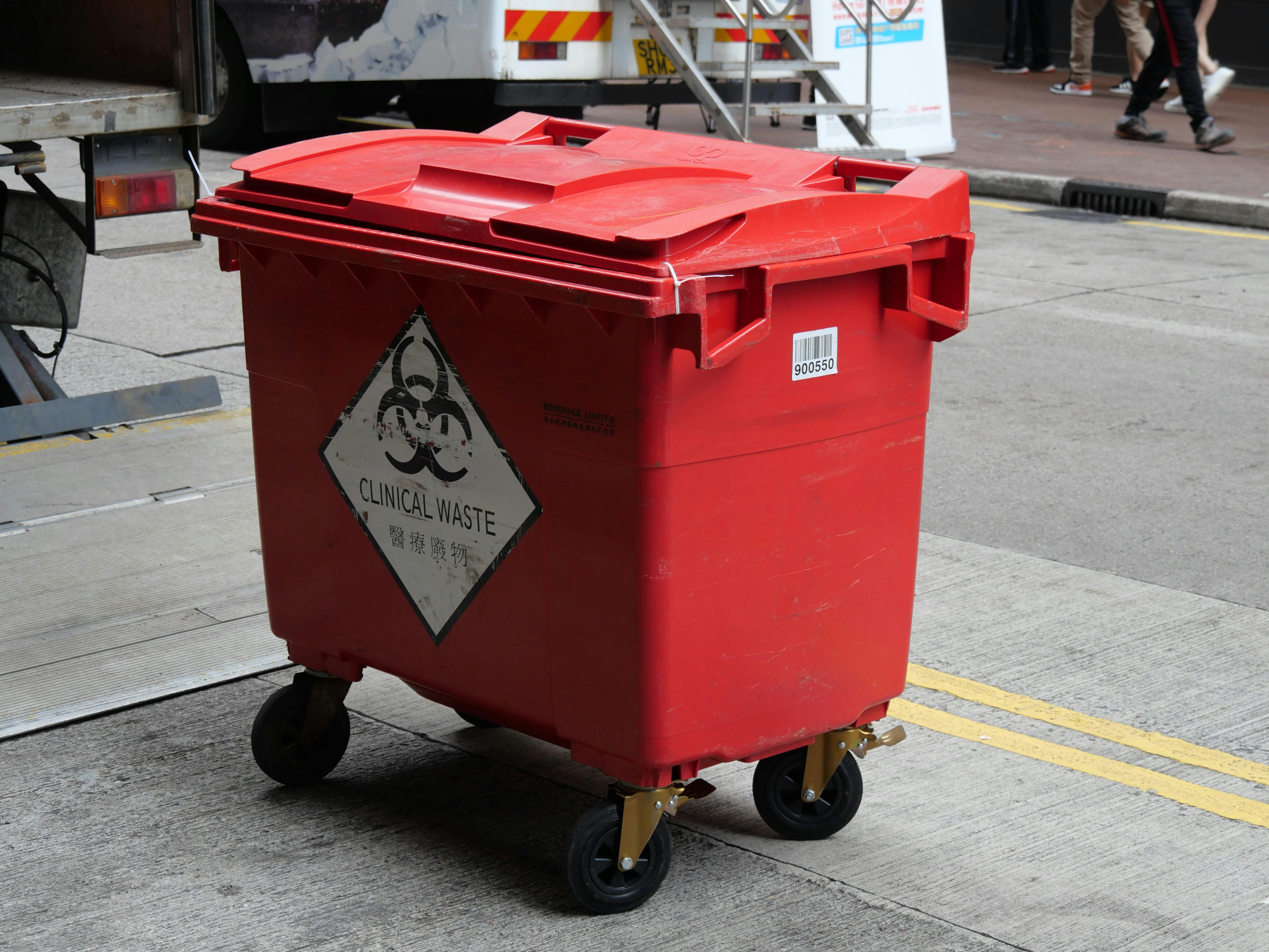Pharmacy drop-off bin for medical waste including needles and pharmaceuticals
