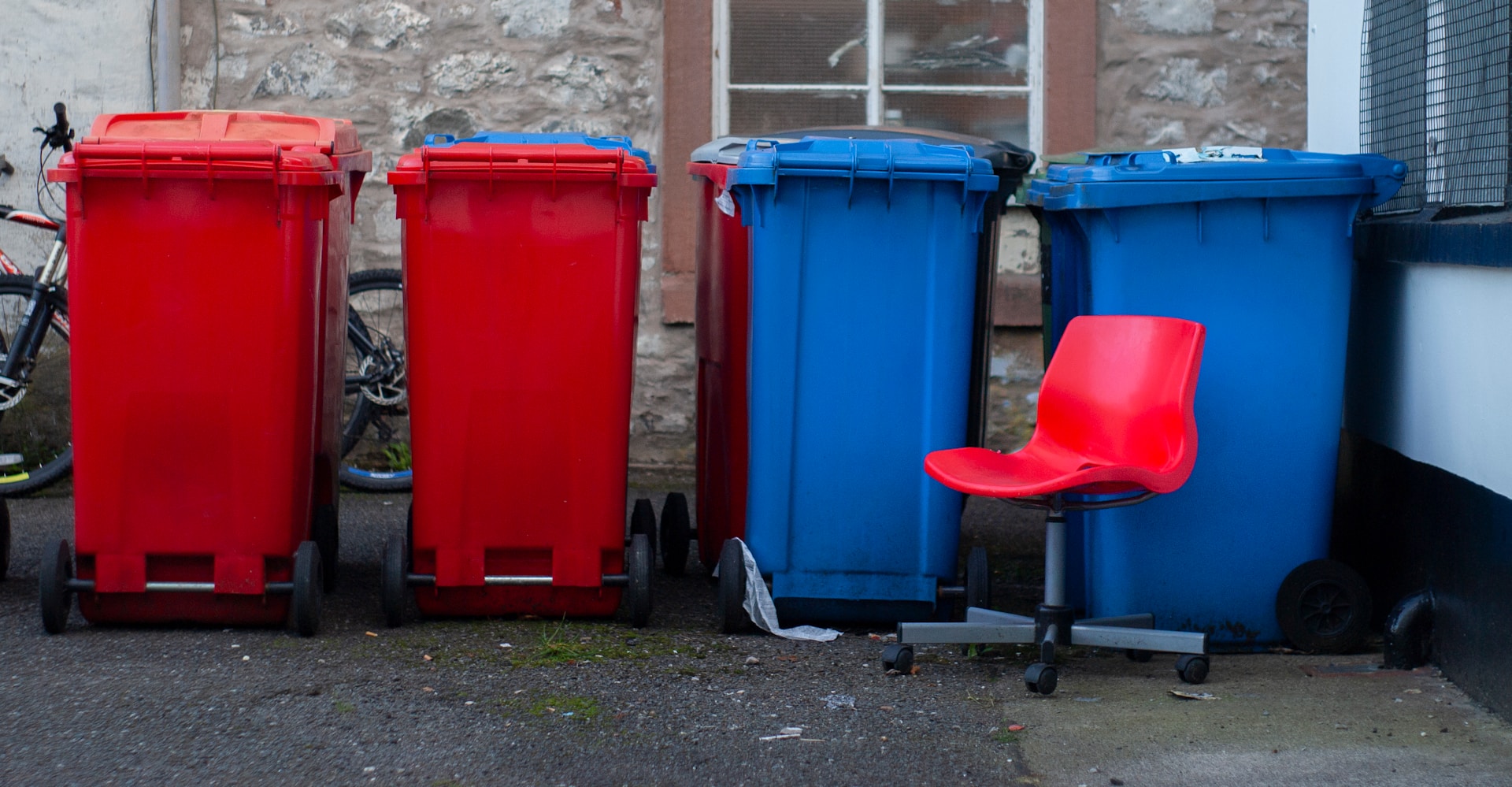 Visible Trash and Recycling Bins