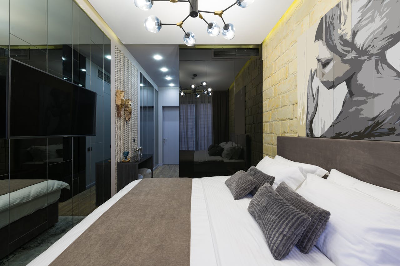 Glass block walls and mirrored surfaces