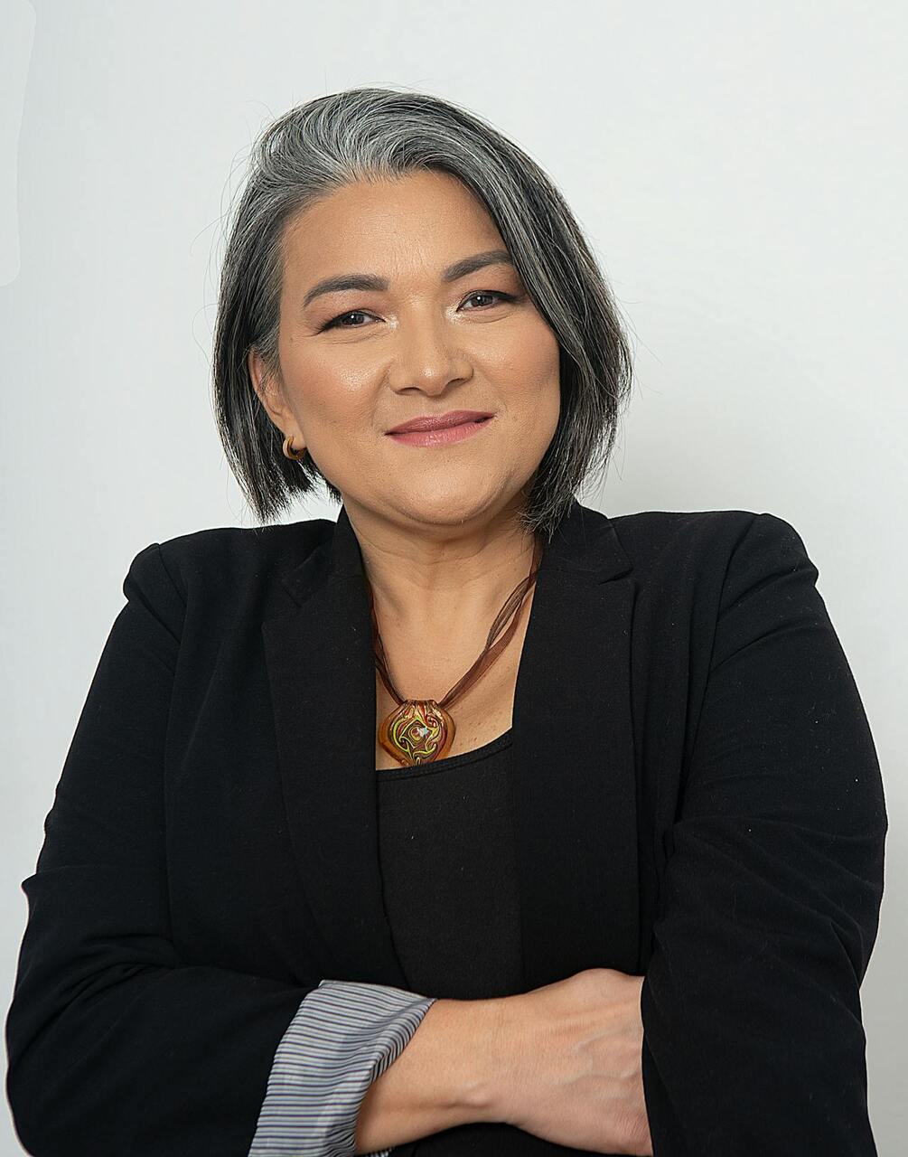 Natural gray hair, styled on purpose