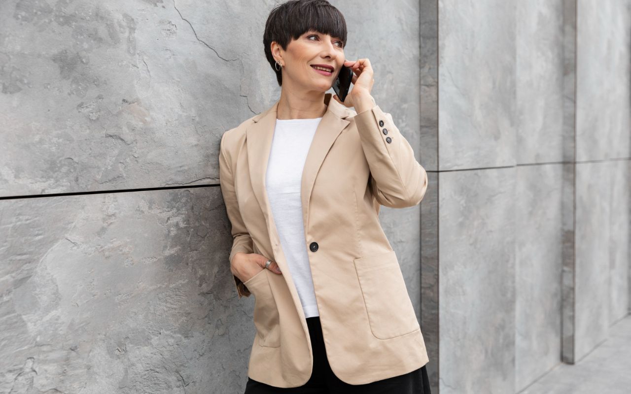 Pastel Tee Paired With Cream Blazer