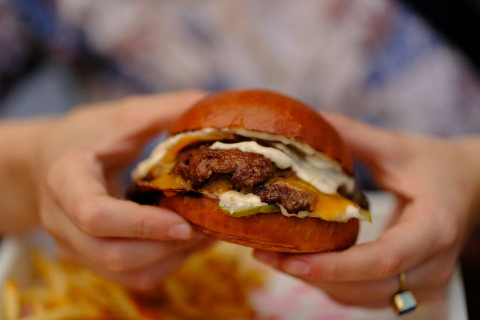 fast food cheeseburger close up